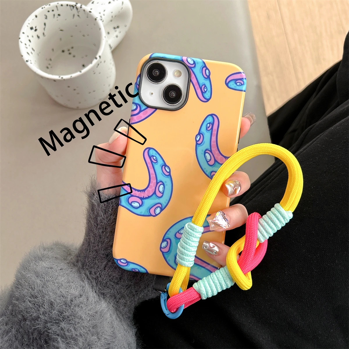 Cute Octopus Claw intInclusive Magnetic Phone Case Two-In-One Film Protective Shell For iPhone 15 14 13 12 11 Pro Max Plus Mini