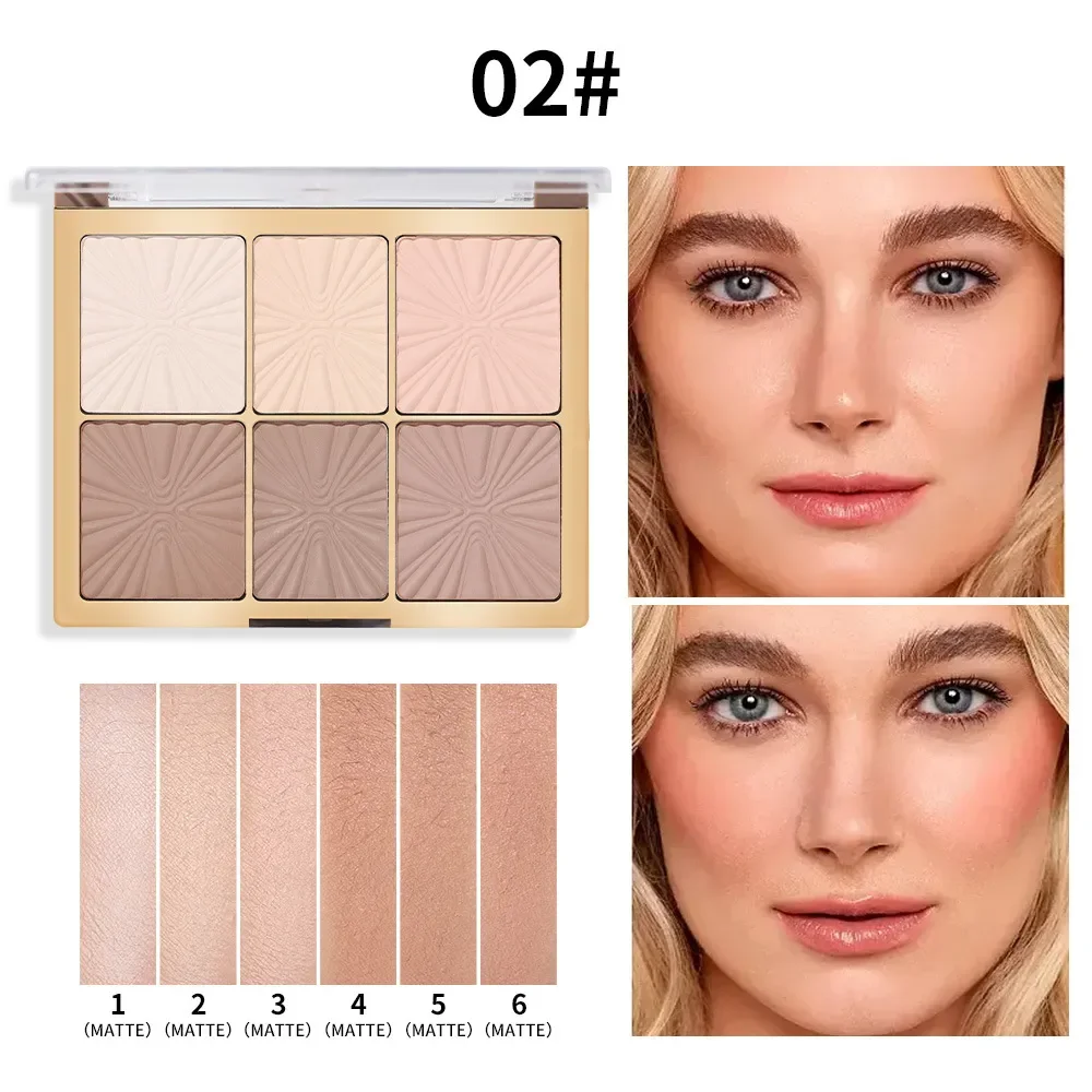 Puder puder do konturowania Bronzer z matowym paleta rozświetlaczy brokatem 6 kolorów rozjaśniający rozświetlacz do przybory do makijażu