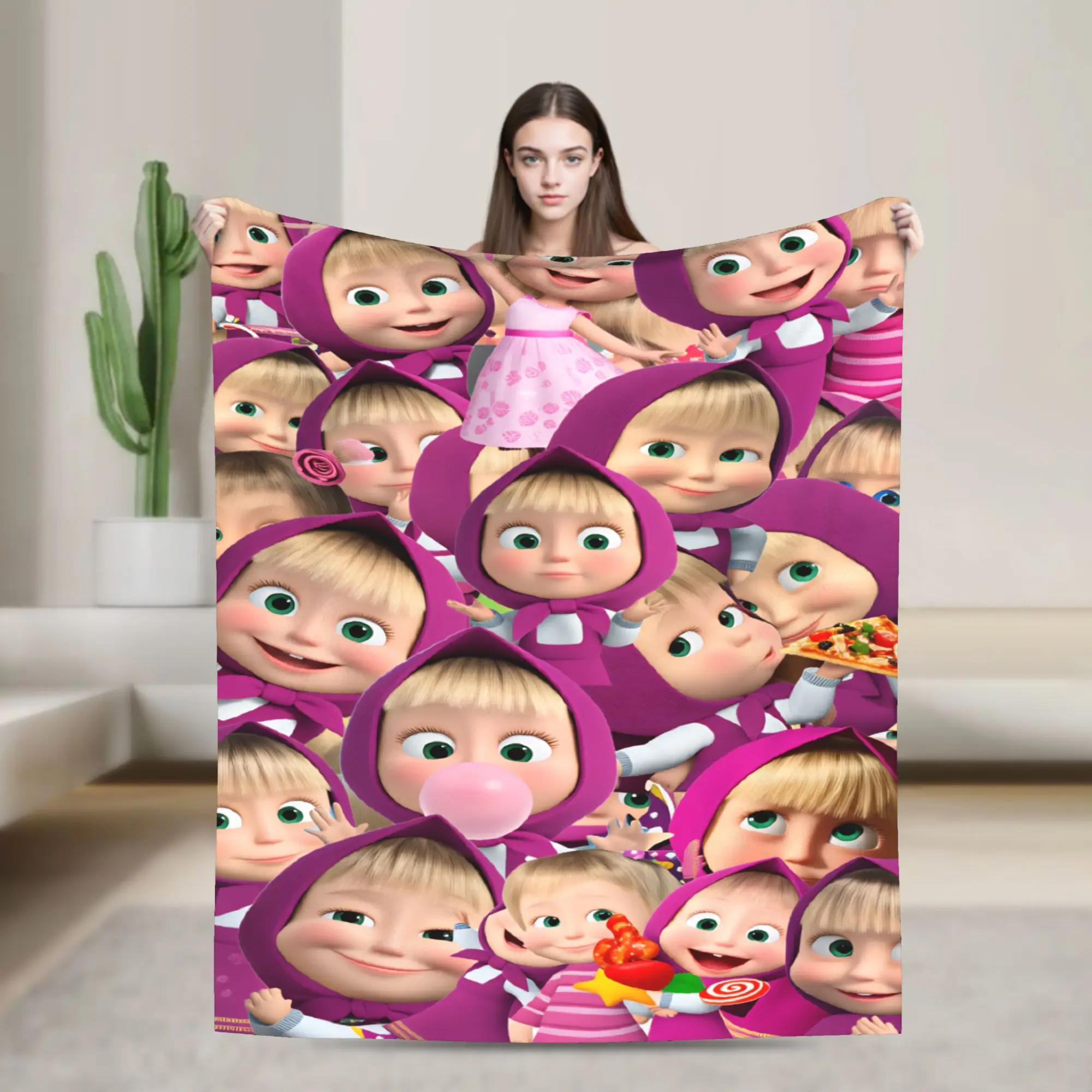M-Masha And The Bears Blanket Quality Super Soft Animation Throw Blanket Spring Students Couch Chair Sofa Bed Pattern Bedspread
