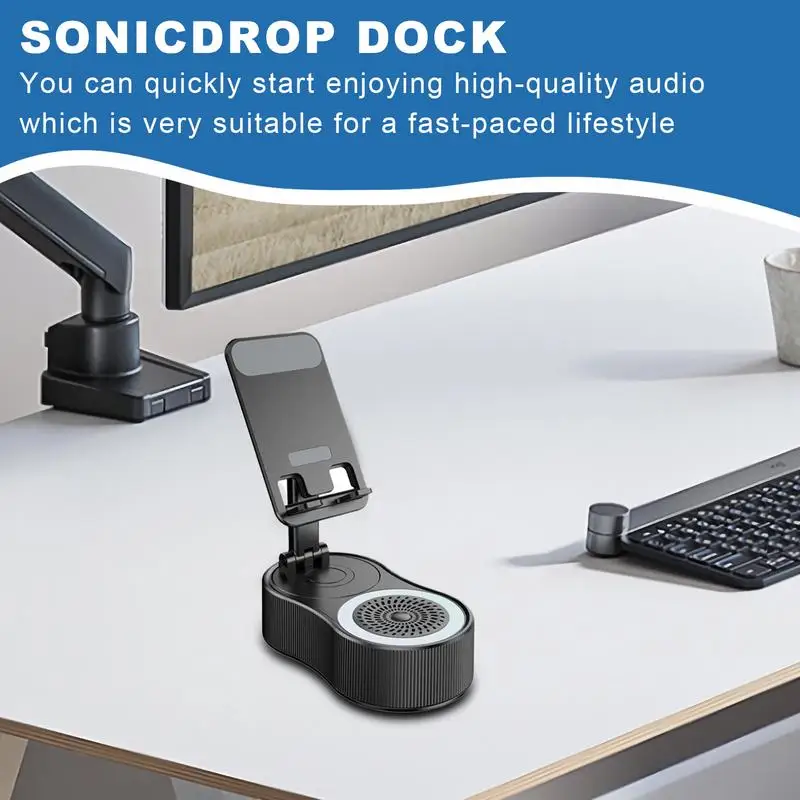 

Induction Speaker Portable Wireless Speaker With Charger Anti-Slip Base Adjustable Cell Phone Holder With Ambient LED Light For