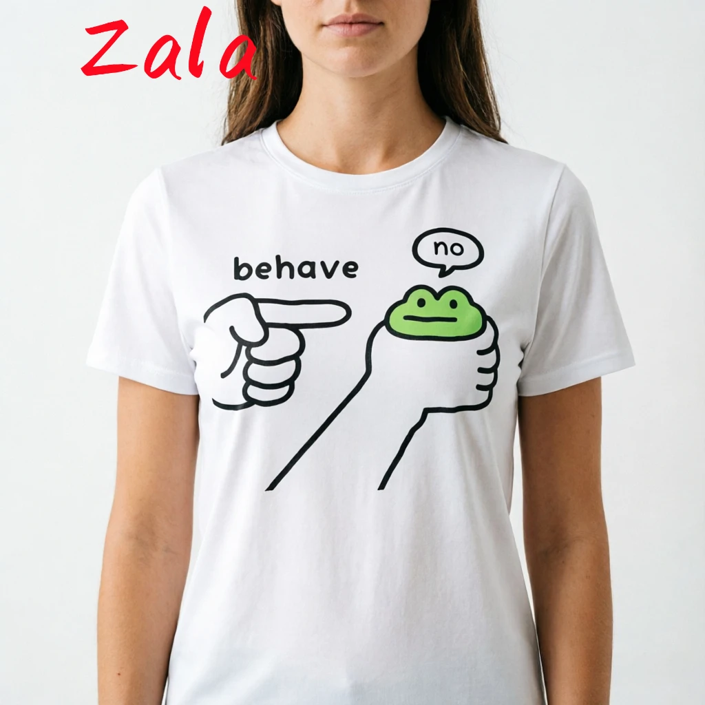 Dishonest Frog Behave No Cartoon Design Printed Women's T-shirt Y2K Cute Frog Comics Summer Casual Short Sleeved Women Clothing
