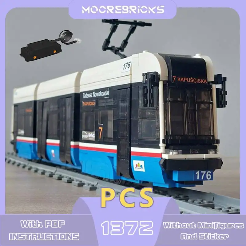 MOC Tram Motorized Railway Passenger Locomotive Building Blocks DIY Assembly Advanced Bricks Toy Children\'s Christmas Gift