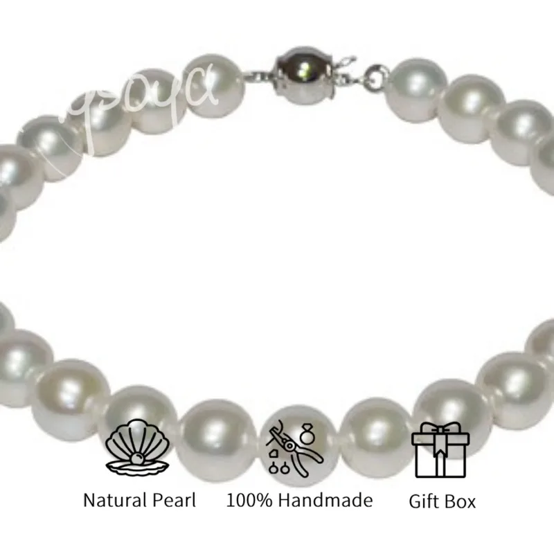 

MYSOYA White Freshwater Pearl Bracelet 6-7mm With Gift Box For Her/Him Birthday/Wedding/Christmas/New Year/Valentine's Day Gift