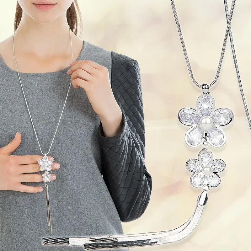 جديد مزدوج المزهر الزركون أربع أوراق البرسيم سترة طويلة قلادة، شرابة تنورة الإكسسوارات قلادة قلادة