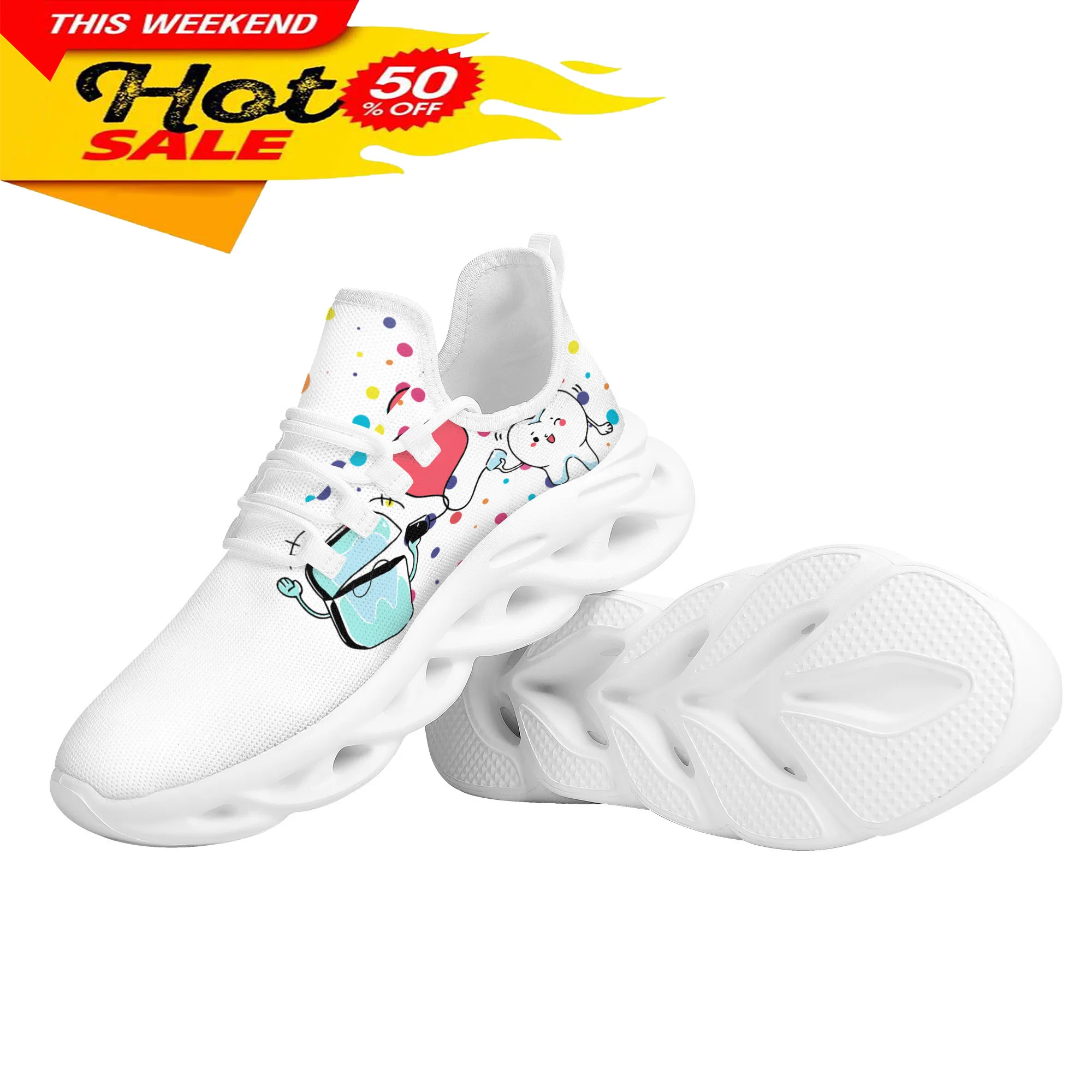 New Trend Women Flats Cartoon Dentist Tooth Pattern Casual Shoes Breathable Mesh Female Sneakers Zapatos Mujer 2022
