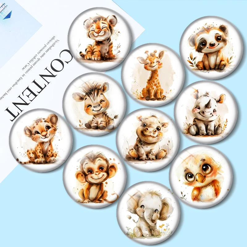 

Watercolor Cute Safari Animal 12mm/18mm/20mm/25mm Round photo glass cabochon demo flat back Making findings