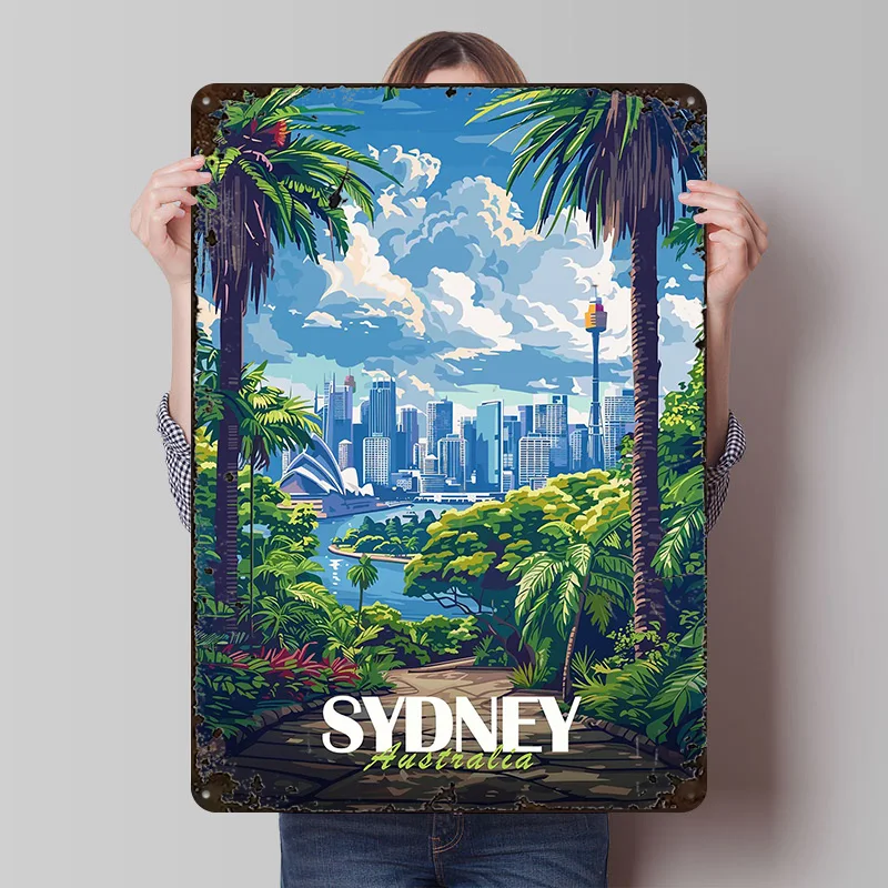 Sydney Skyline Metal Poster Tin Signs Wall Art Bedroom Decoration Gaming Custom Metal Sign for Home Decoration Luxury Home Decor