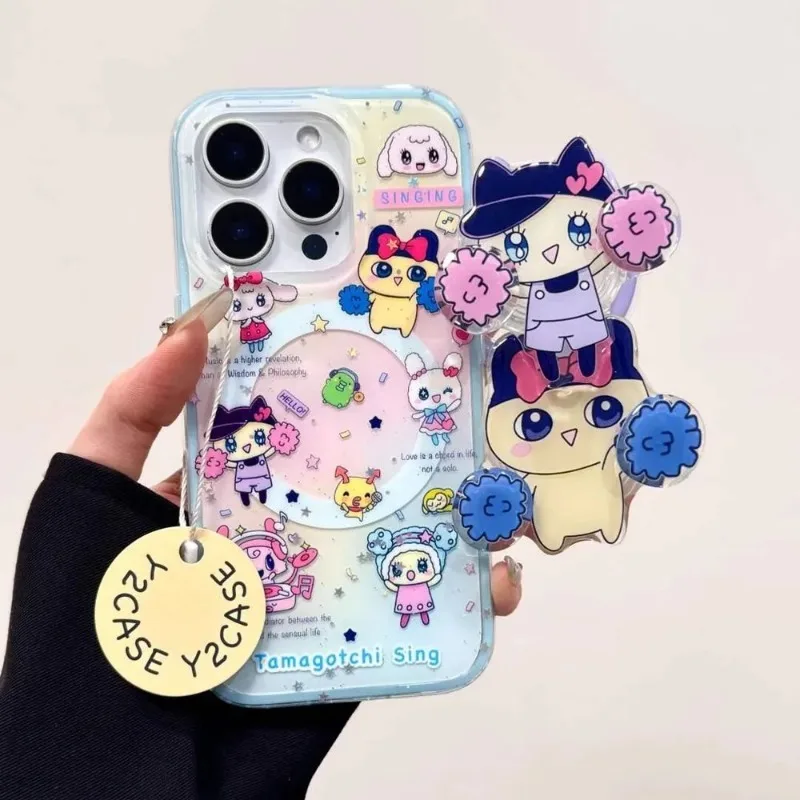 

kawaii Tamagotchi mametchi lovelitchi Phone Case For IPhone 16pro 15 14 13 12 11 Pro Max xsmax Magnetic Holde Foldable Holder