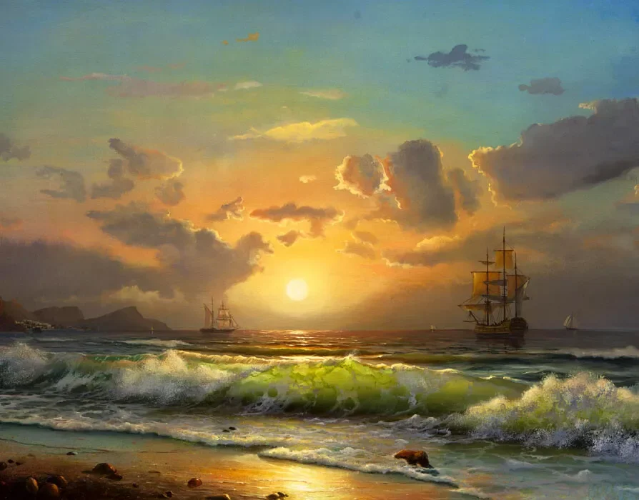 

Sunset seascape Art Picture Print Silk Poster Living Room Decor Home Wall