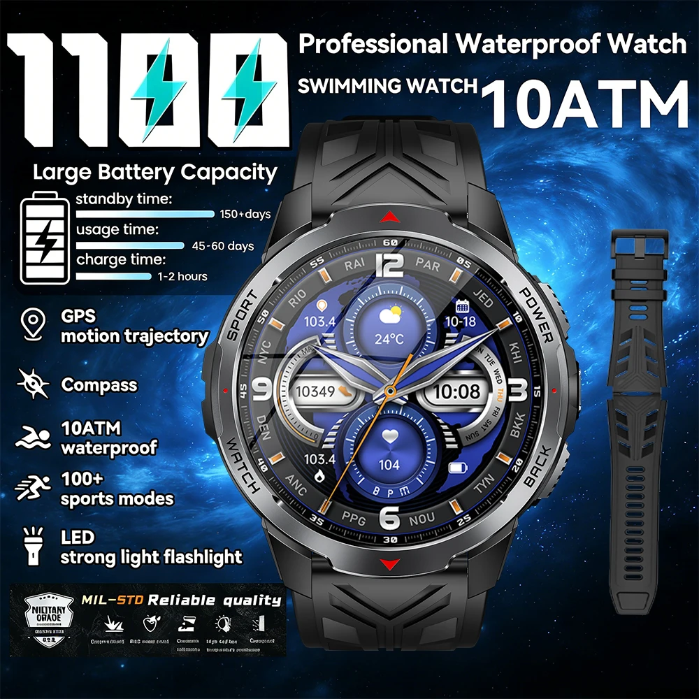 

Новые смарт-часы с аккумулятором T-Rex3 Ultra 1100 мАч, GPS-трек, компас, IP69K, водонепроницаемый спортивный трекер, военные умные часы на открытом воздухе