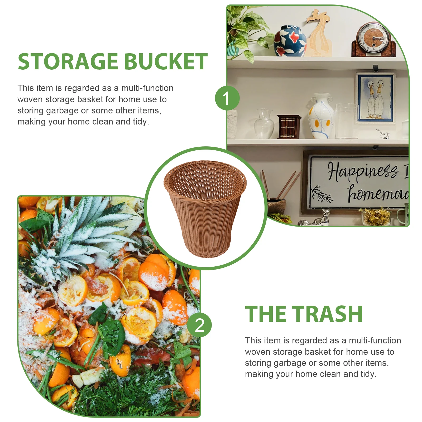 

Rattan Trash Can Woven Garbage Basket Bedroom Bathroom Kitchen Retro Waste Bin Eco Natural Home Decor Large Capacity
