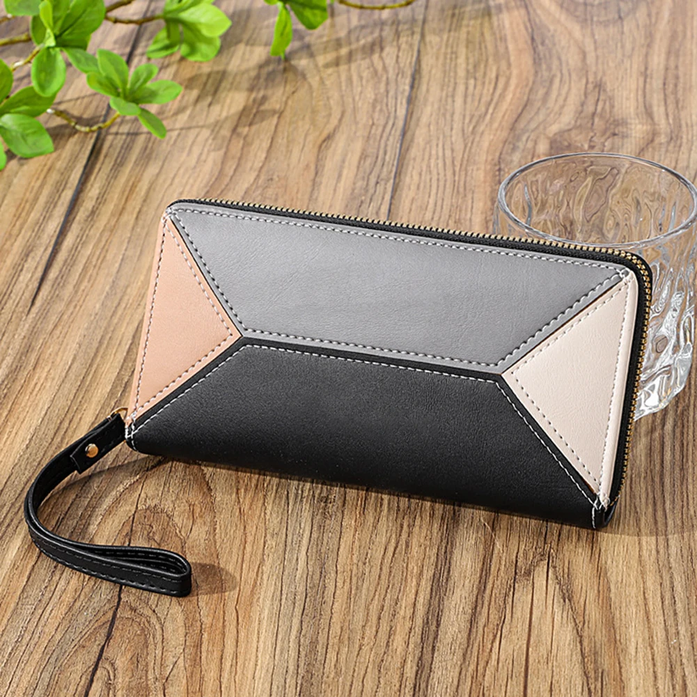 Patchworks Double Zipper Handbag Women Fashion Zipper Color Blocking Long Wallet Pouch Cash Coin Storage Oragnizer