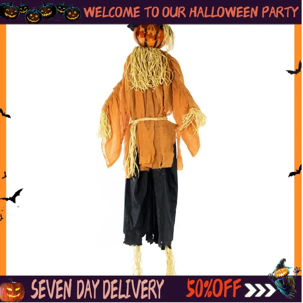 Halloween Prop Scary Poseable Pumpkin Witch with Touch Activated Lights and Sound Battery Operated Indoor or Covered Outdoor