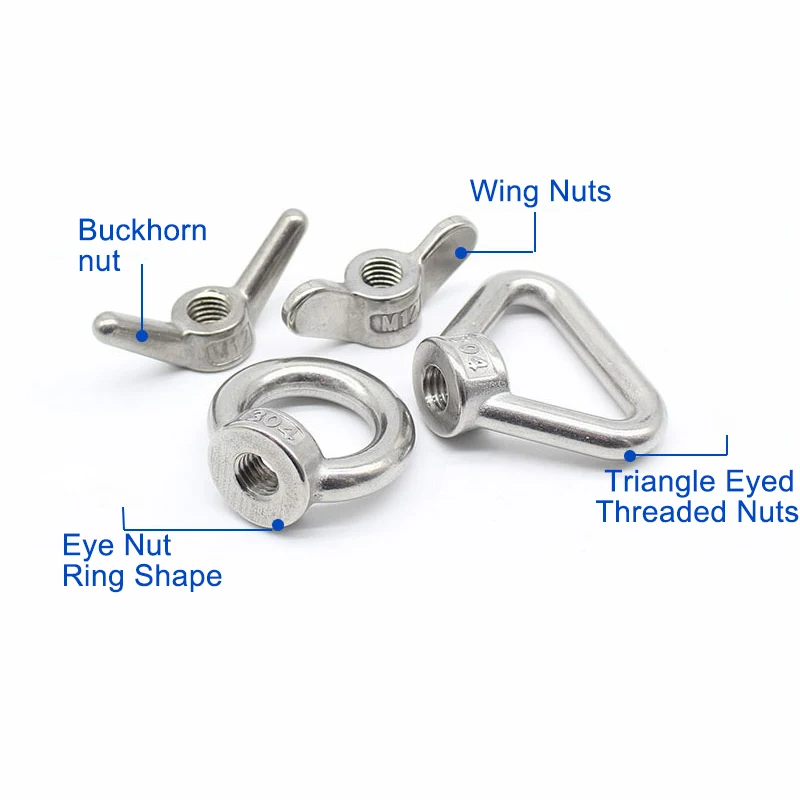 5Pcs Triangle Eyed Threaded Nuts/Wing Nuts/Eye Nut Ring Shape/Buckhorn nut 304 Stainless Steel Lifting  Bolts Thread Silver