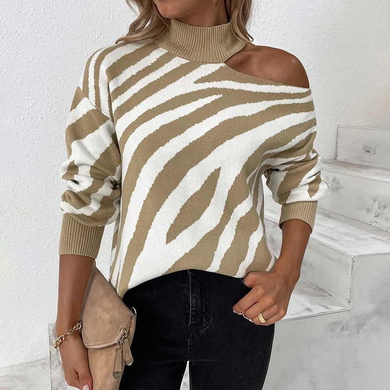 Sweater Pullover Off The Shoulder Tiger Sweater Women Design Sense Joker Temperament Elegant Clothing