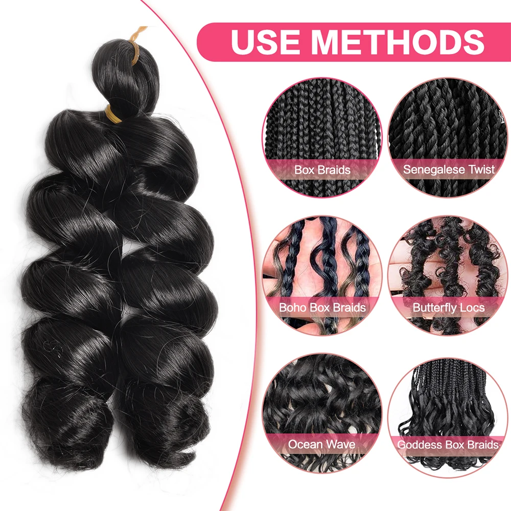 Extensions capillaires synthétiques tressées Loose Wave de 12 pouces, boucles françaises au Crochet, boucles en spirale rebondissantes pré-étirées