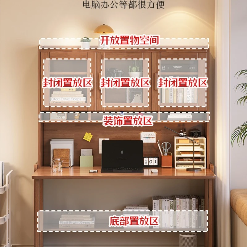 Escritorio retráctil de una sola pieza para ordenador, mesita de noche para dormitorio, estantería de madera maciza integrada, simple