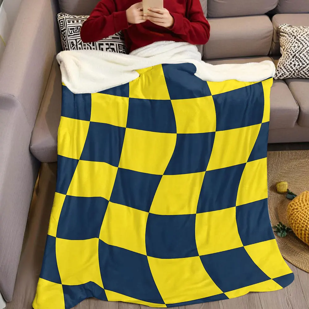 Twisted Yellow Navy Plaid Flannel Blanket Warm Soft Halloween Christmas Decorative Couch Warm Cozy All-Season Gift