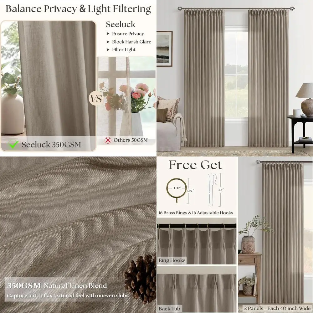 

Плиссированные льняные шторы темно-серого цвета, 84, комплект из 2 панелей, светофильтр, нейтральный стиль фермерского дома, полупрозрачные для гостиной и спальни