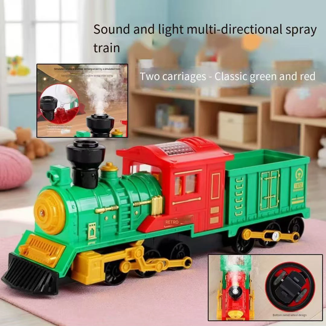 Modelo de trem de vapor de natal, som e luz, carro elétrico retrô, caminhão de construção, brinquedos para crianças, presente de natal