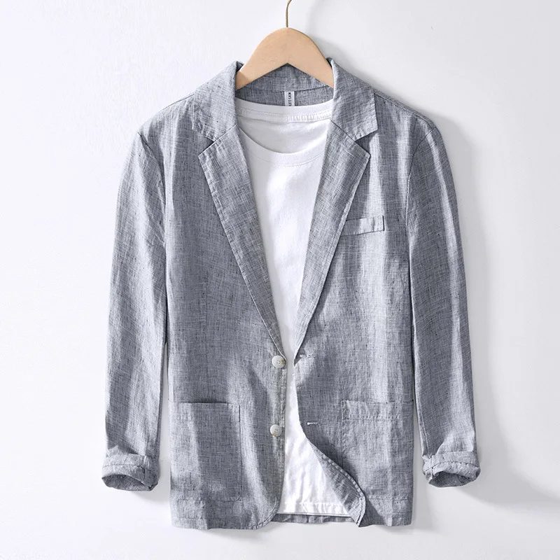 

Spring Summer Thin Light 100% Linen Blazers Solid Basic Casual Business Suits Coats 24ss Y2k Youth Male Handsome Cool Cityboys