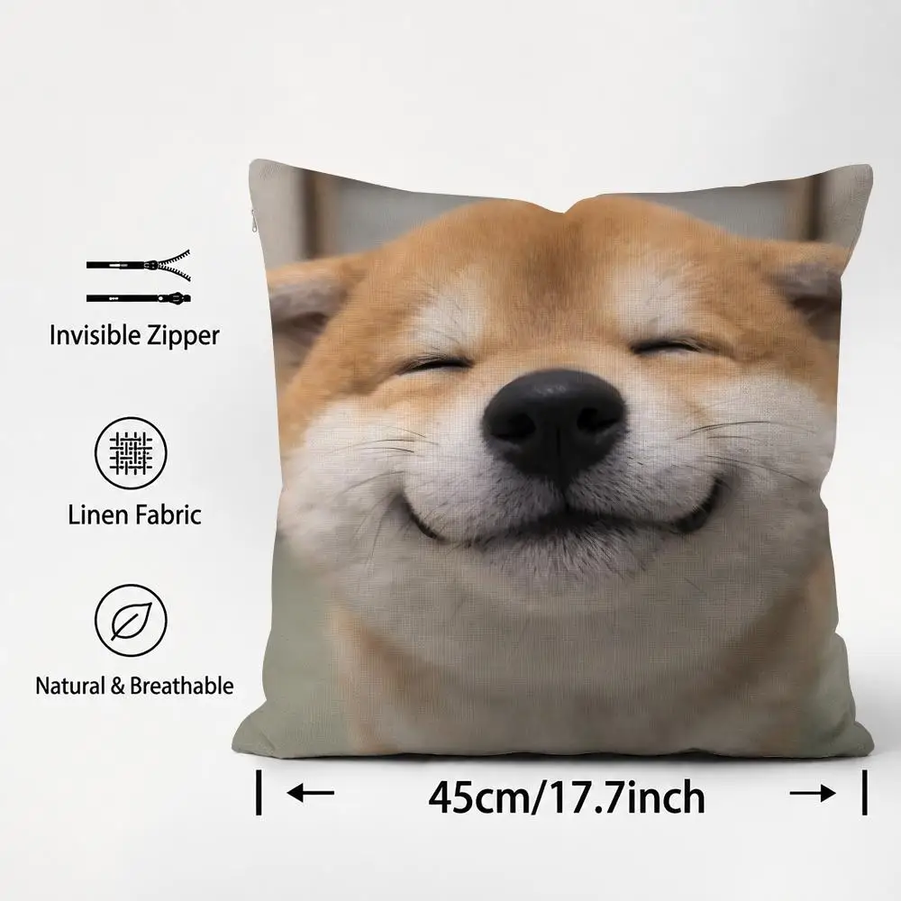 Pattern Cute Shiba Inu Cushion Cover Cushion Covers Natural Linen Breathable Sofa Bedroom Decor Pillowcase