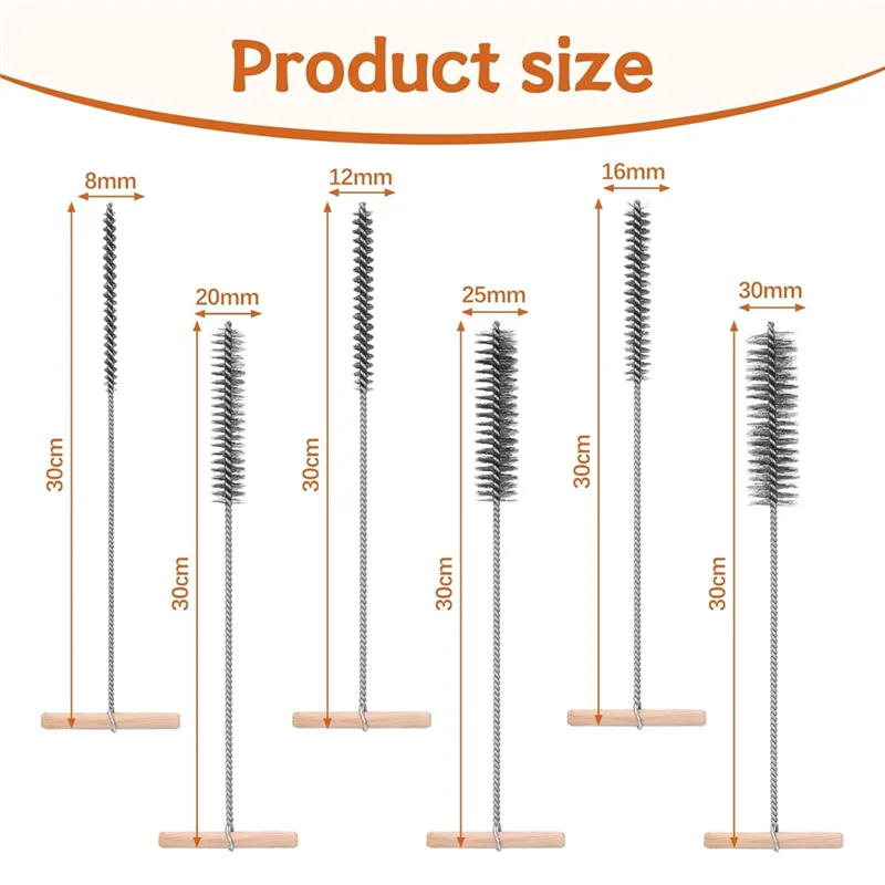 A84E-Juego de cepillos de limpieza para agujeros de taladro percutor-cepillos de acero inoxidable de 8/12/16/20/25/30Mm para proyectos de perforación