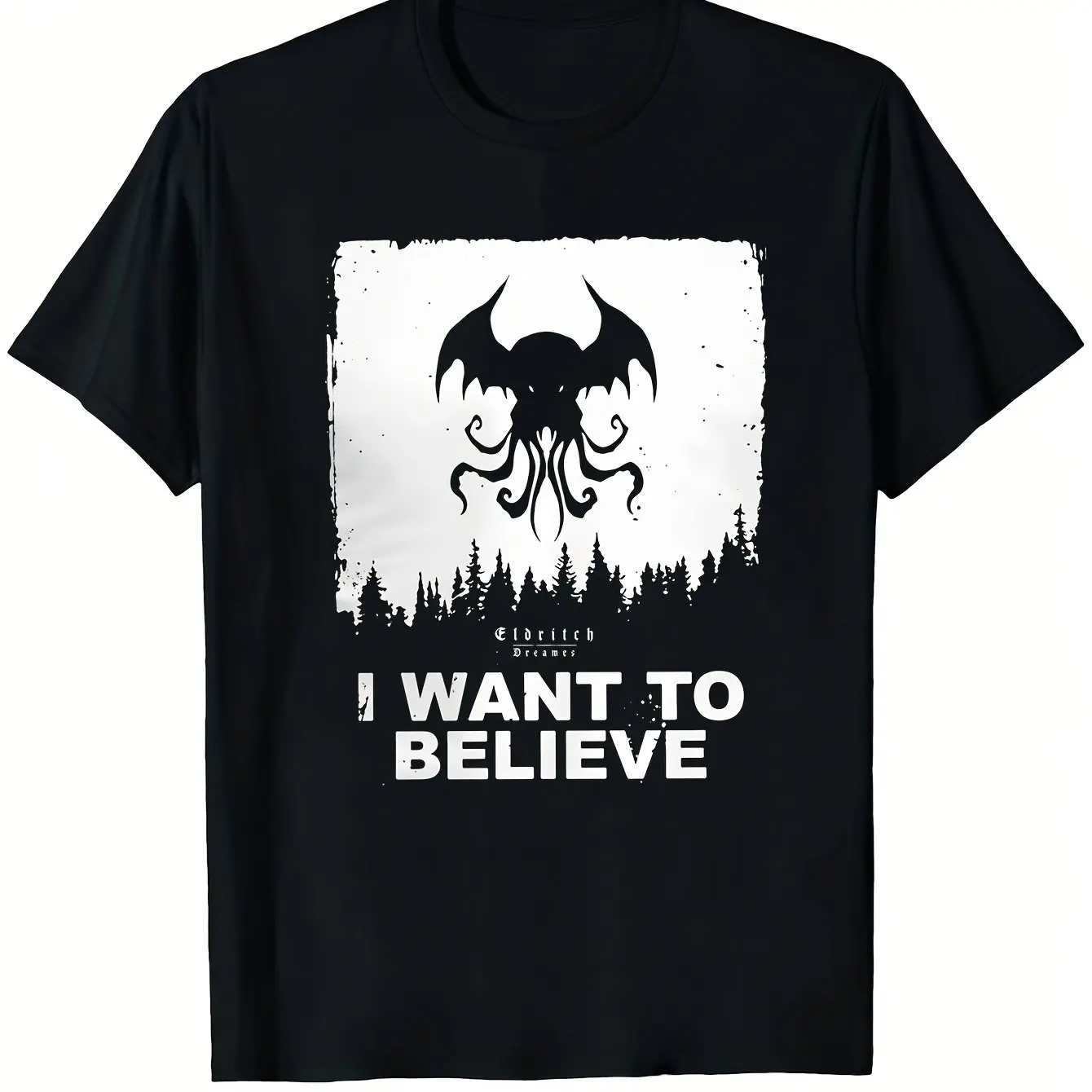 Herren-T-Shirt „I Want To Believe in Cthulhu“ im Cthulhu-Mythos-Lovecraft-Stil, lässige Alltagskleidung, entworfen für Spieler und Fans