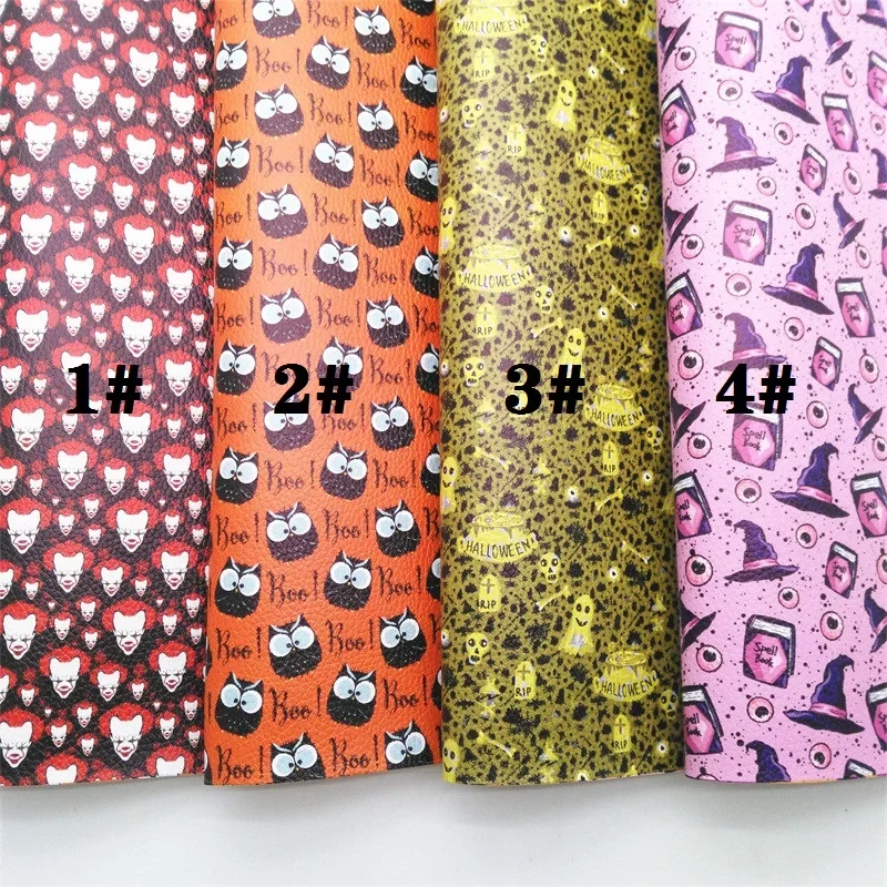 Halloween Monsters Pumpkins Donuts Eyes Printed Faux Leather Fabric Sheets for DIY Bows Bags 21x29cm A4 size MB304