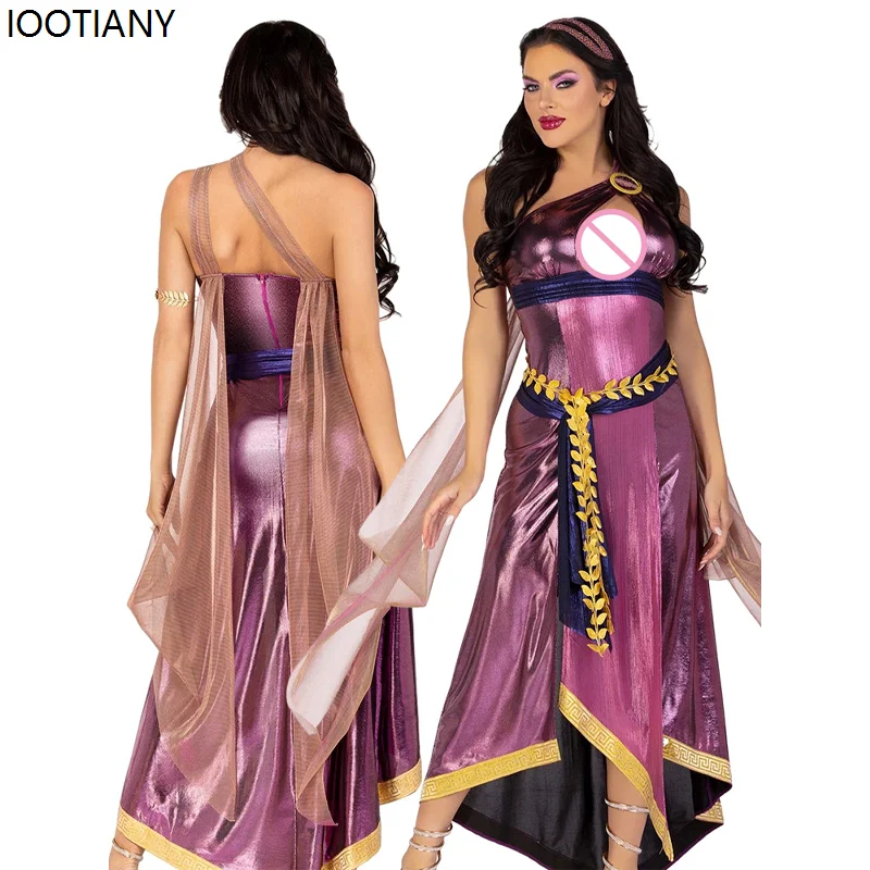 

Halloween Cleopatra Cosplay Costume Women Sexy Purple Goddess Game Uniform Ancient Greek And Roman Stage Performance Fancy Dress