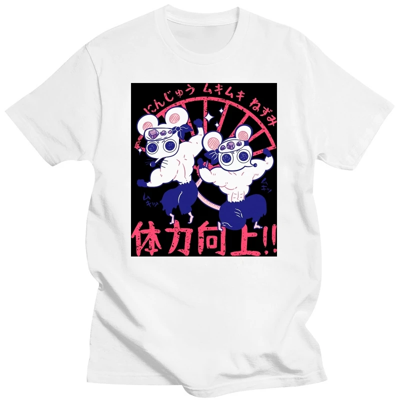 Anime Demon Slayer Uzui Tengen Mice Muki T-shirts Ninja Muscular Mouse Gym Graphic T-shirt Men's Women's Casual Cotton T Shirt