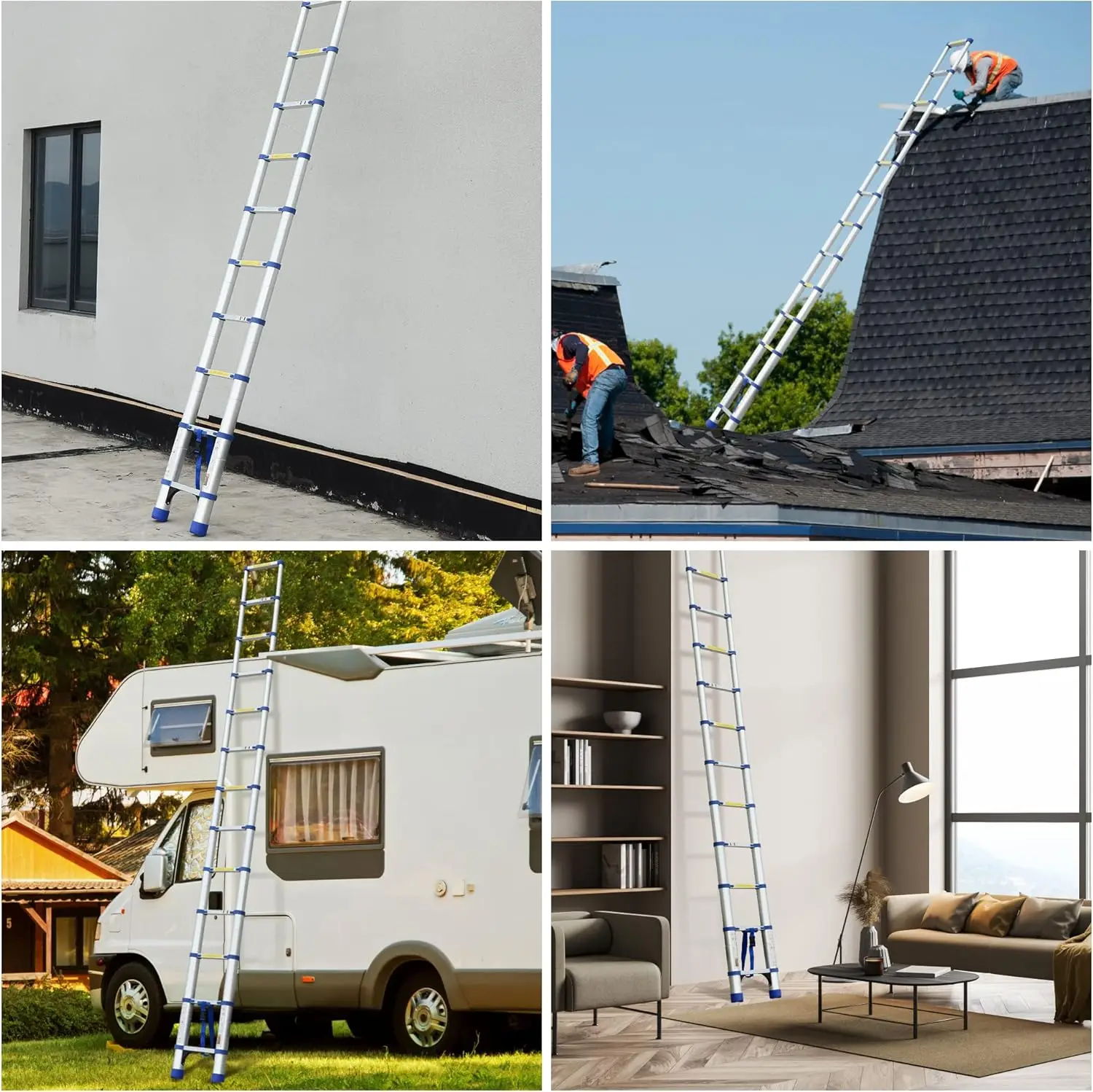 15,5 Ft Telescopische Ladder, Aluminium Verlengladder Met Antislipvoeten, Draagbare Intrekbare Ladder