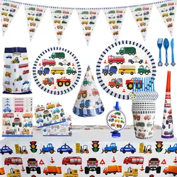 Construction Theme Birthday Party Decorations Tableware Plates Cups Tablecloth Boy Birthday Supplies Balloons Backdrop Banner