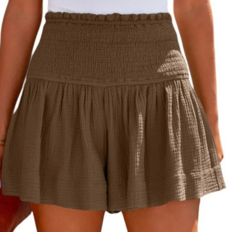 Simple Casual Shorts For Womens Shorts Cotton Linen High Elastic Waisted Pleated Ruffle Shorts Beach Harajuku Mini Short Pants
