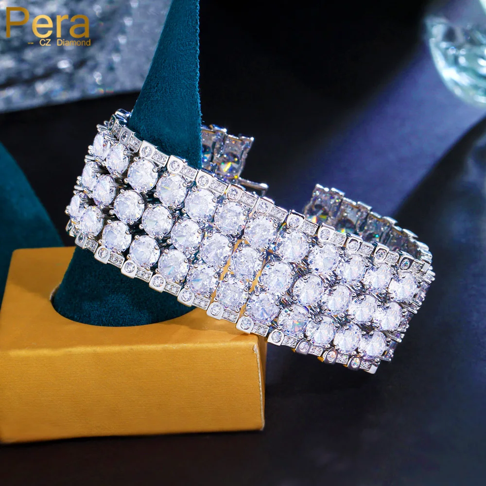 

Pera Dazzling Brilliant Iced Out Crystal Large Wide Bracelets Bangle Statement Hand Jewelry for Women Fashion Banquet Party B256