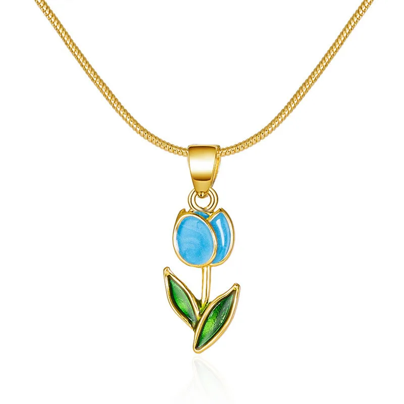 Vintage elegante Emaille-Halskette mit Tulpenblüten-Anhänger für Damen, modische Accessoires für junge Persönlichkeiten, Schlüsselbeinkette, Choker. – Detail 11
