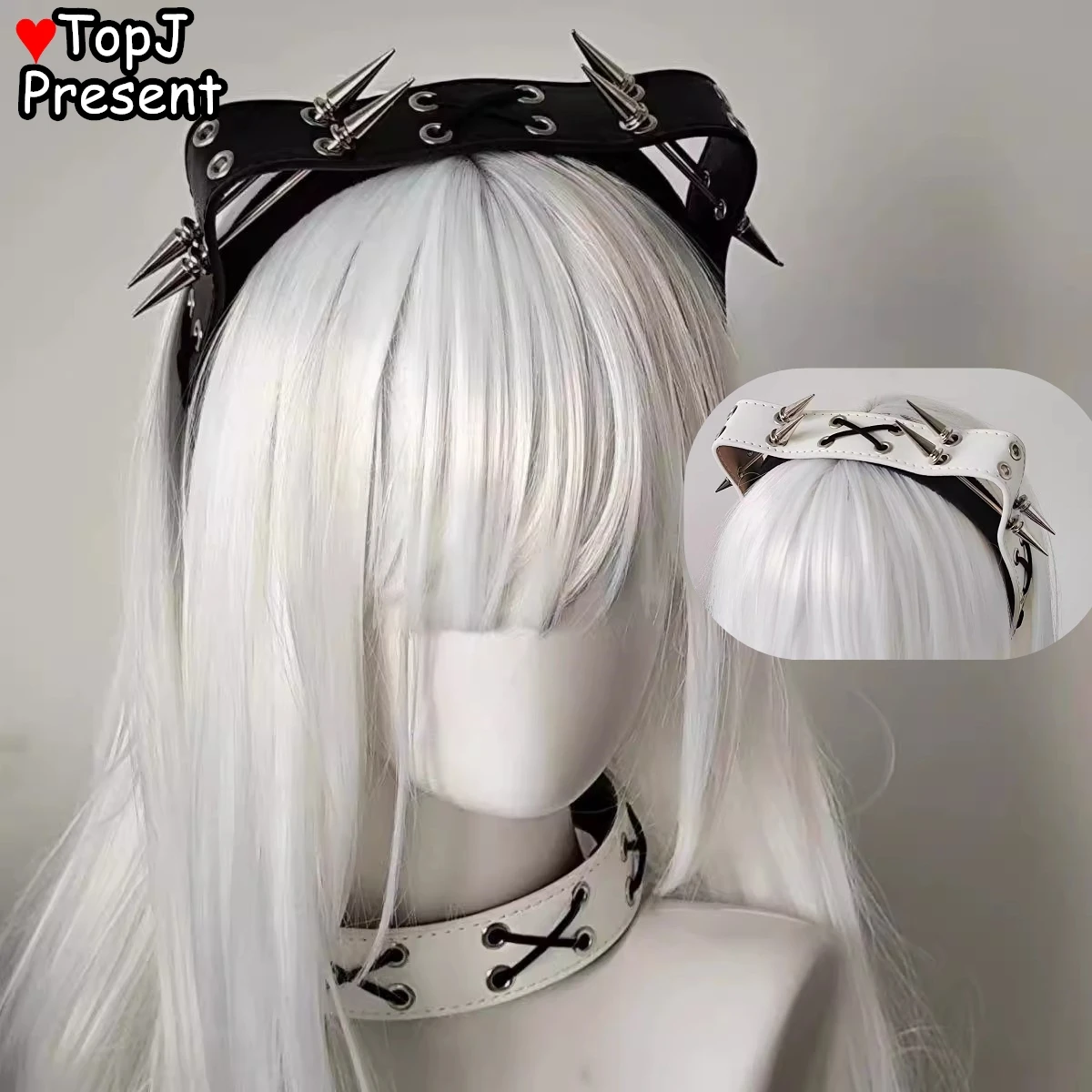 Nuovo Harajuku Gotico Y2K Punk Rivetti Cerchio per capelli in pelle Halloween KC Fascia per donna Ragazza Lolita Punk Fasce per capelli Accessori per capelli