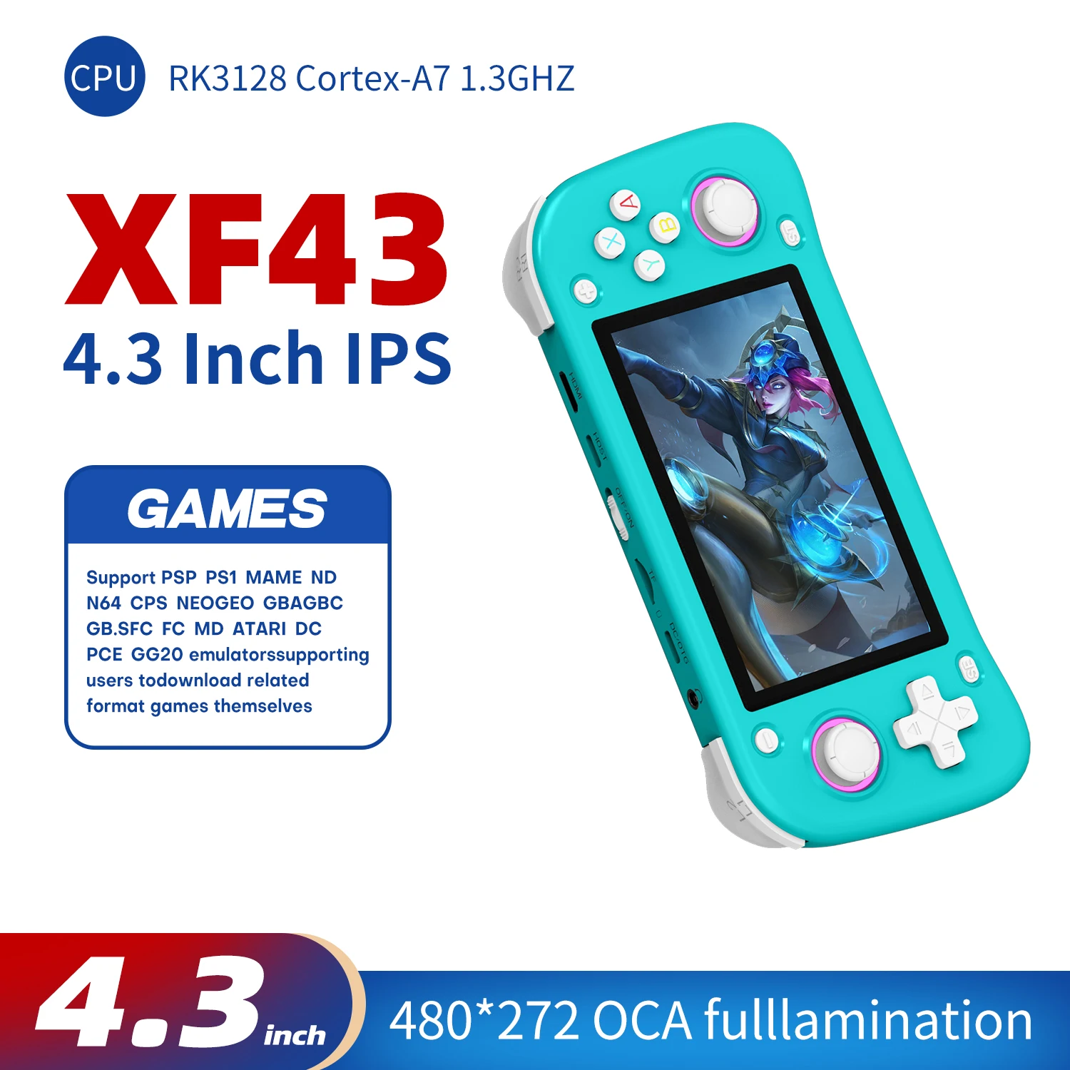 

Портативная игровая консоль Open Source XF43 Retro с 4,3-дюймовым IPS-экраном, системой Linux, чипом RK3128 и функцией видеоплеера