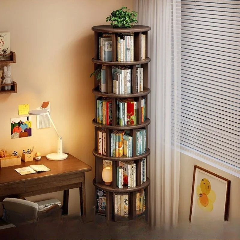 

Bookshelf rotating floor mobile storage rack integrated small apartment multi-purpose narrow cabinet household corner solid wood