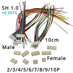 10 SETS Mini Micro SH 1.0 2Pin 3/4/5/6/12P JST Male & Female PCB Connector with Wires Cables 100MM