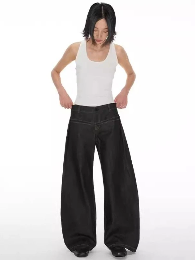 هوتشو جينز فضفاض عتيق للنساء Y2k Harajuku سروال دينم منخفض الخصر وواسع الساق قوطي عالي الشارع الجرونج جينز مستقيم كبير الحجم