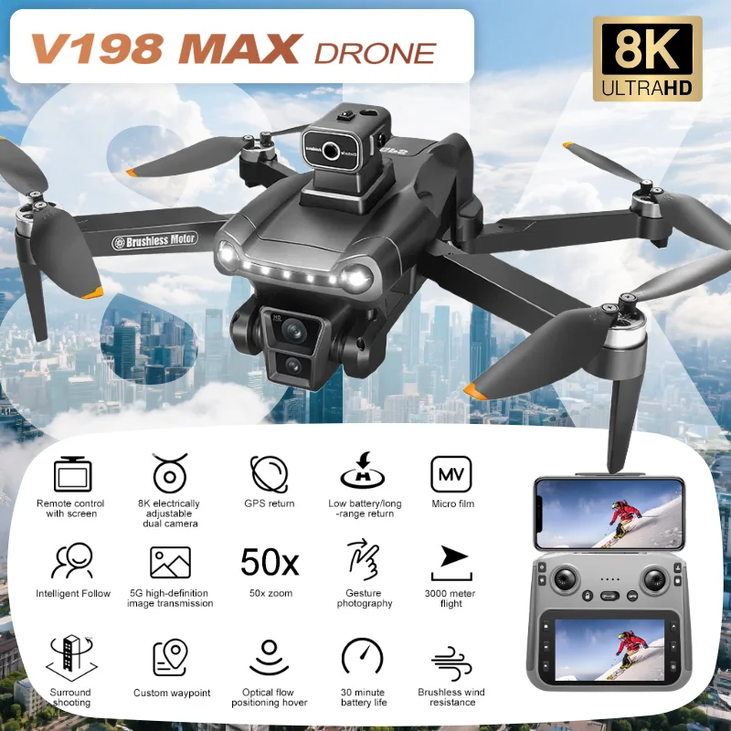 جديد لطائرة Xiaomi V198 MAX بدون طيار GPS 8K كاميرا احترافية فرشاة FPV الجوية عقبة الليزر مع شاشة كبيرة للتحكم عن بعد بدون طيار #5
