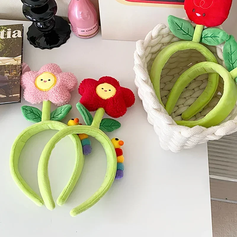 Cartoon Caterpillar Flower Face Wash Hair Band Cute Plush Hair Clip Head Band Kids Creative Funny Photography Hair Accessories