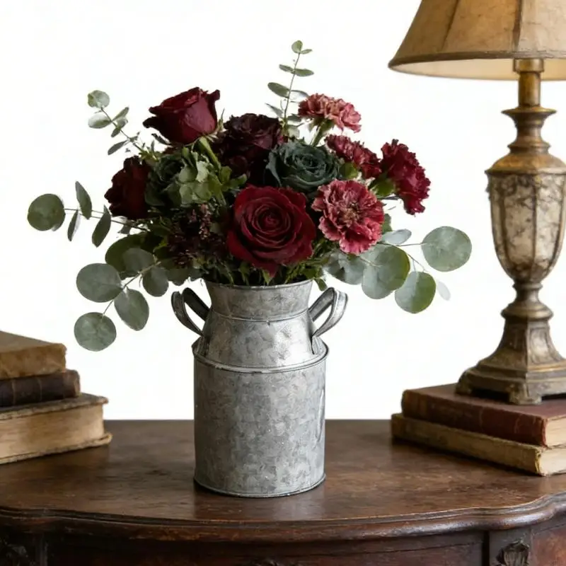 Retro Metal Pitcher Vases,Farmhouse Rustics Flower Vases with Handle,Decorative Floral Milk Jugs Vases for Home Decors 87HA