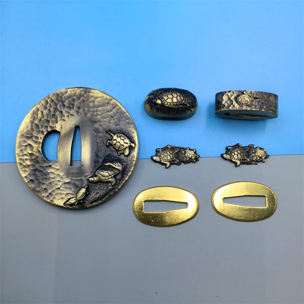 Brass Sea Turtle Tsuba Kashira Fuchi Menuki For Japanese  Samurai Katana Sword Set Fittings