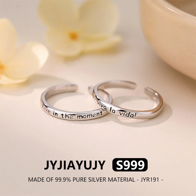 

JYJIAYUJY 100% цельное оригинальное регулируемое кольцо из чистого серебра S999, в наличии VIVA LA VIDA, модные ювелирные изделия с буквами, подарок на каждый день JYR191