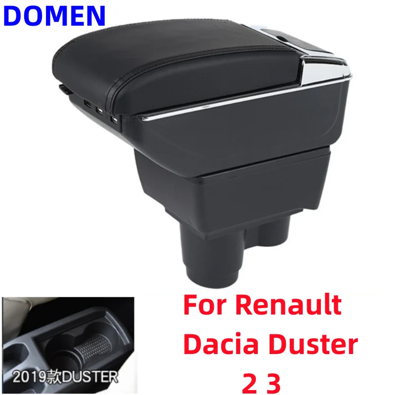 

For Renault Dacia Duster 2 3 Armrest Box 2018-2022 Central Console Storage Car Accessories Ashtray PU Cup Holder USB