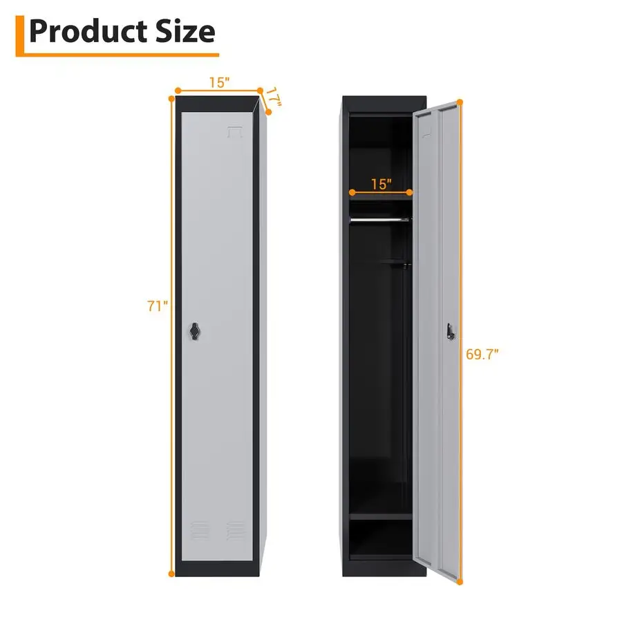 خزانة معدنية طويلة مع أبواب قابلة للقفل ومفاتيح، ومنظم تخزين الموظف للمدرسة، وصالة الألعاب الرياضية، والمكتب، والمنزل، والمرآب، والطفل
