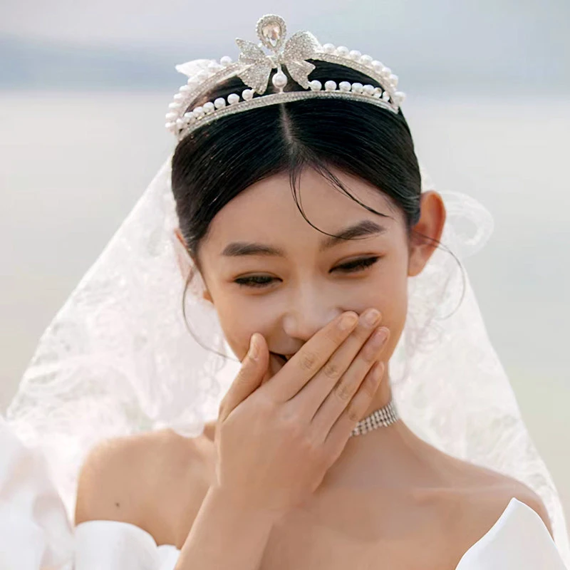 Rhinestone Vintage Queen Crown Luxurious Exquisite Bowknot Bride Wedding Hair Accessory for Birthday Stage Annual Meeting Runway