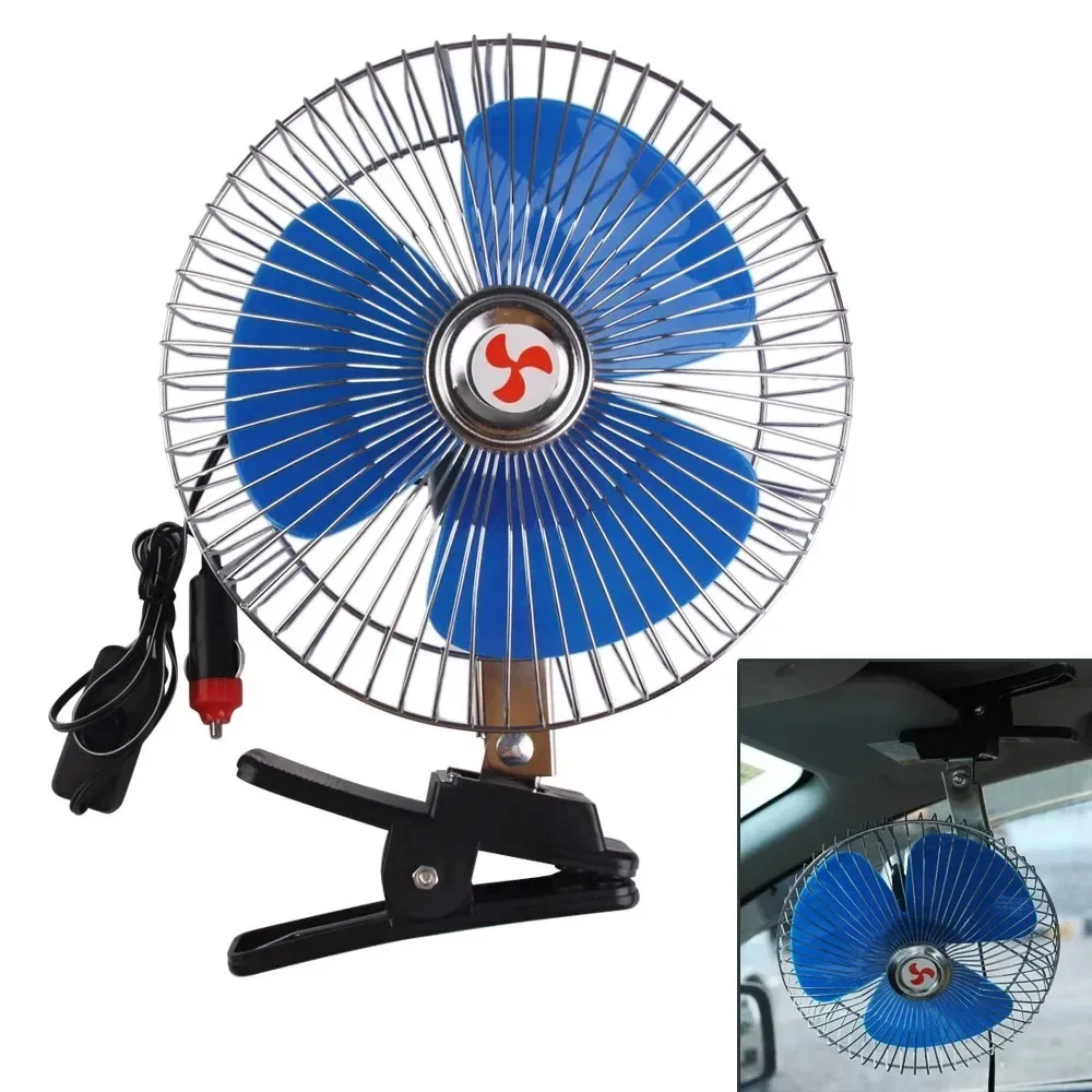 12V 8Inch Car Fan with Strong Clip Powerful Electric Cooling Fan Metal Safety Guard Cigarette Lighter Plug for Car SUV Truck Van